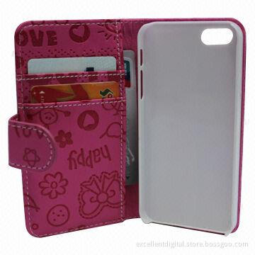 PU leather wallet flip case with magic girl pattern, for Apple iPhone 5